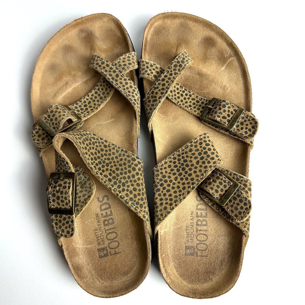 Women's White Mountain Gracie Toe Loop Sandal Tan Mini Cheetah Print Suede 7 M